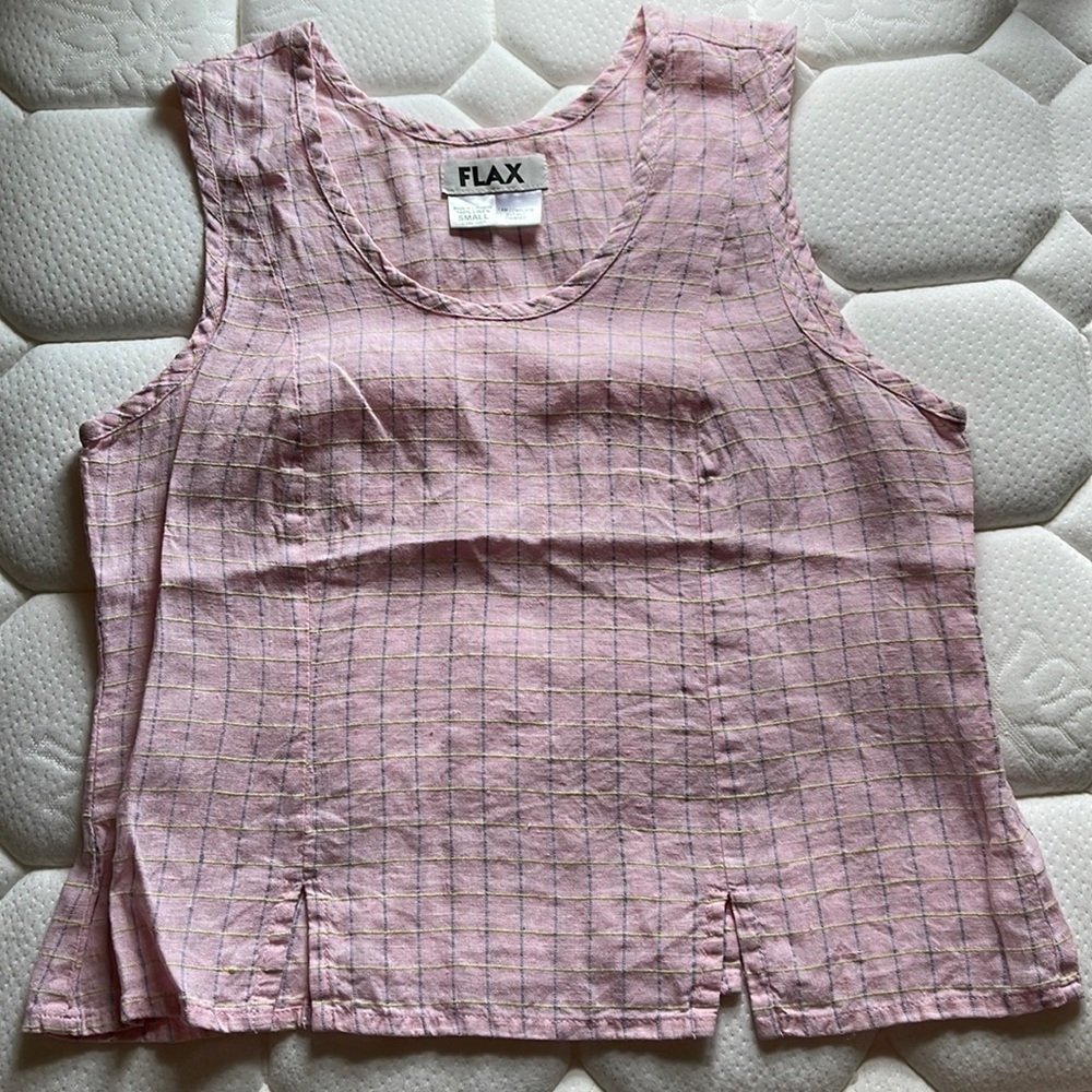 FLAX 100% Linen Grid Patten Top